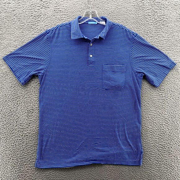 J. McLaughlin Polo Shirt Mens Medium Blue Striped Golf Preppy Tennis core Sports - Picture 2 of 9
